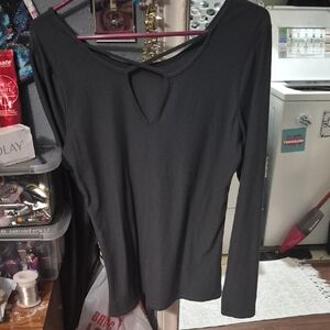 Daytrip Black Long Sleeve Top with Keyhole Detail